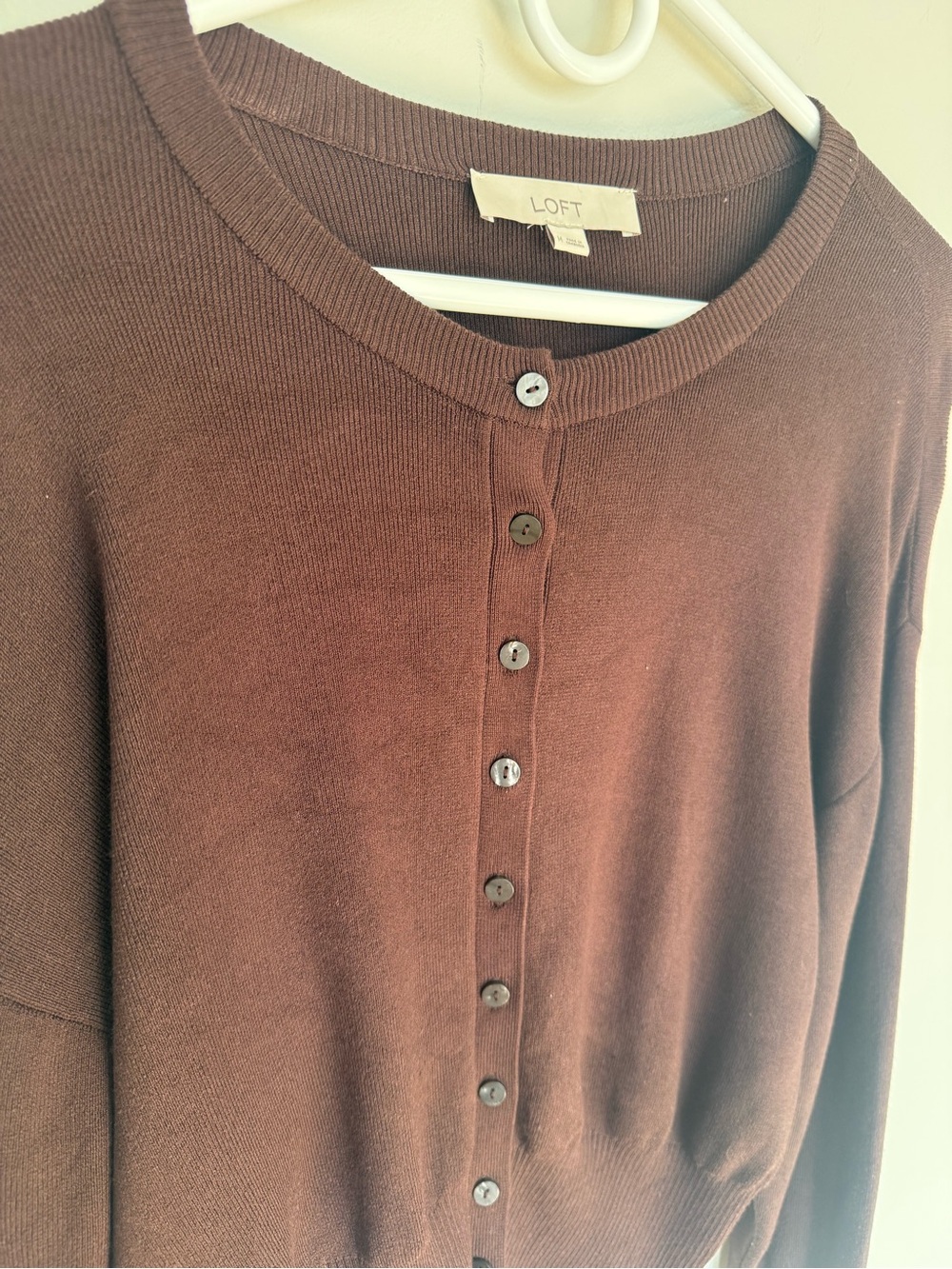 LOFT Ribtrim Waist Cardigan Medium Brown - Picture 9 of 14